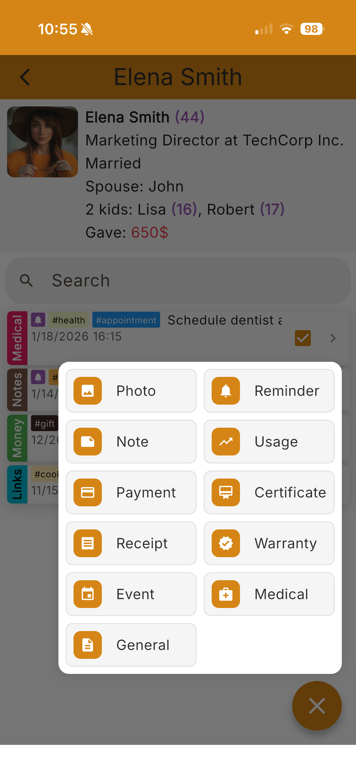 Add record menu