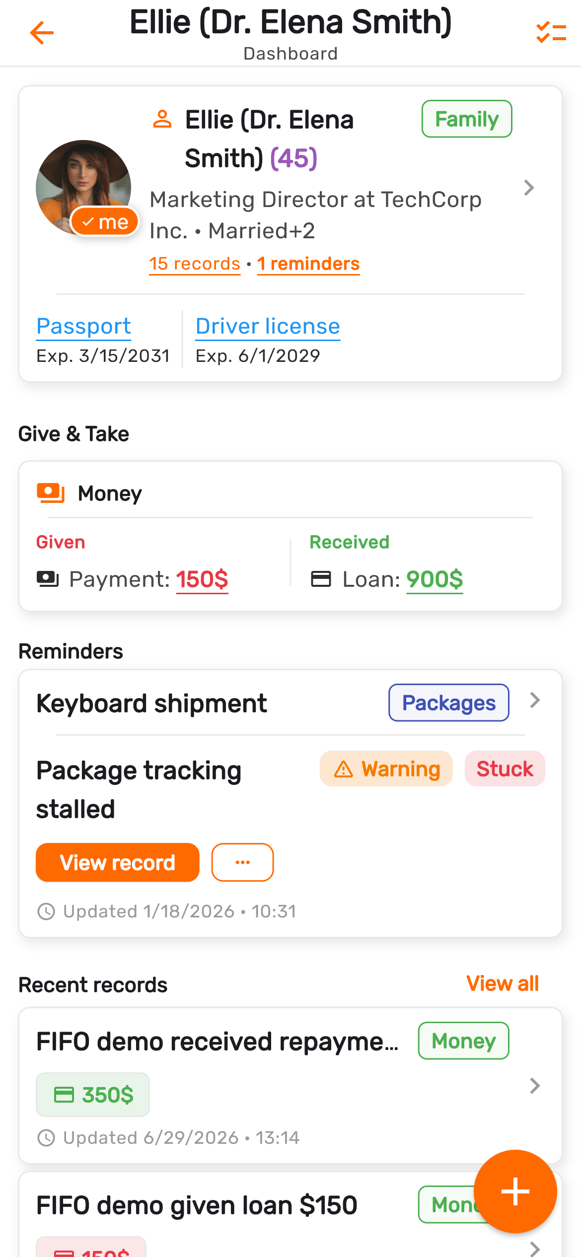 Ellie contact dashboard