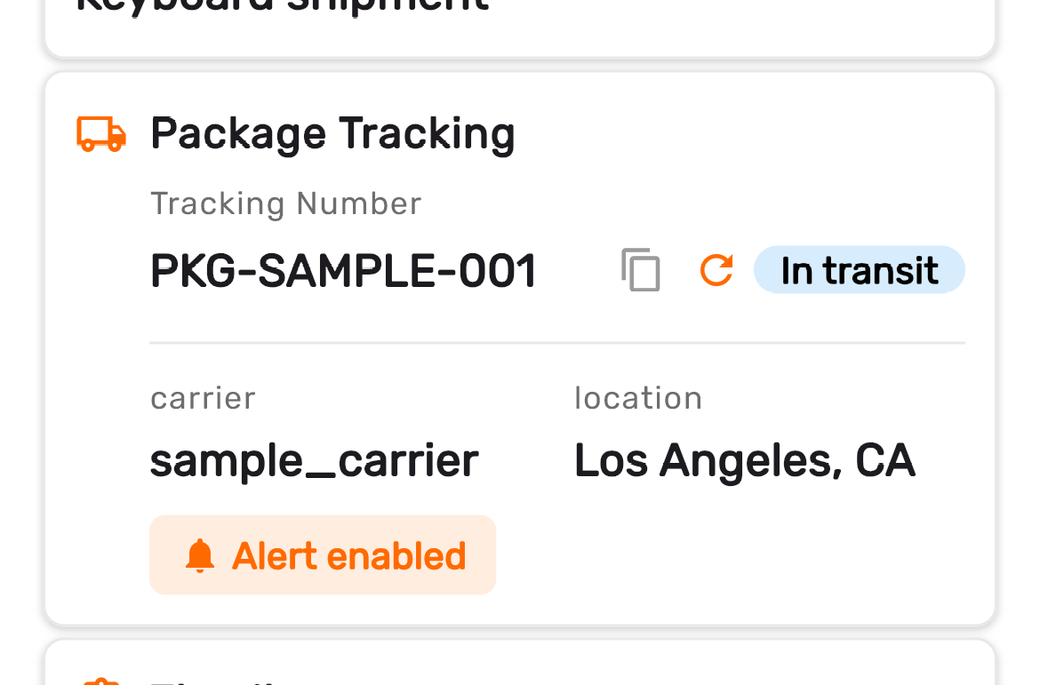 Package tracking card — shipment status and location